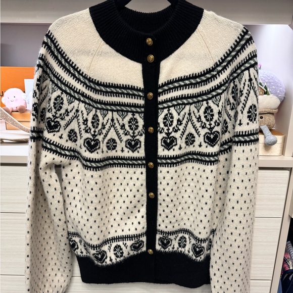 KHAITE Black and Cream Patterned Cardigan - Picture 5 of 8